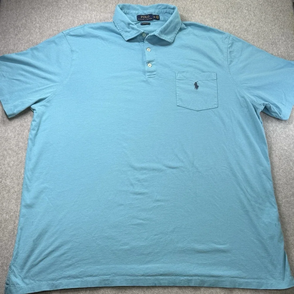 Polo Ralph Lauren Classic Fit‎ Men's XL Aqua Blue Pocket Polo Shirt Cotton